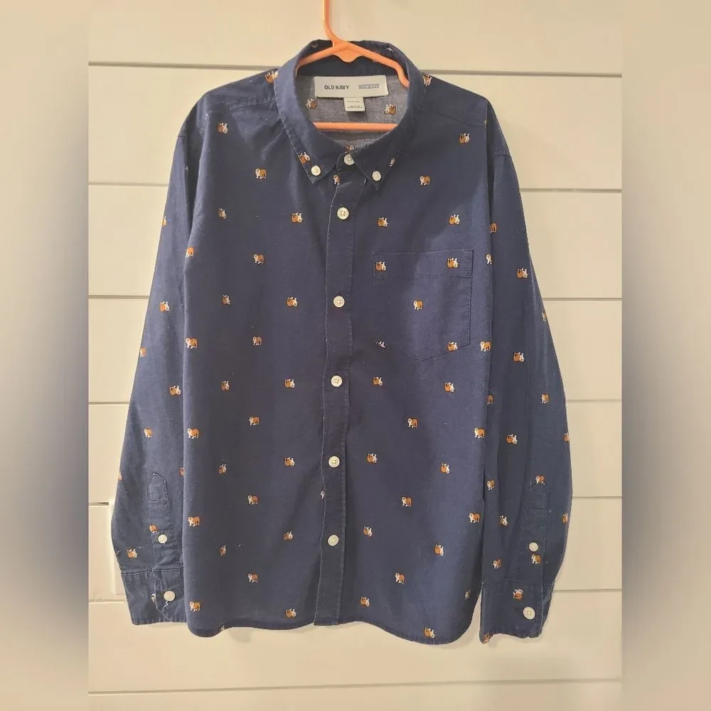 Old Navy Boys Navy Blue Shirt with Dogs
